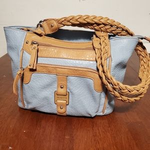 Rosetti light blue and beige bucket purse